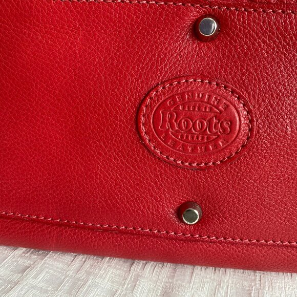 Roots Red Leather Satchel Bag With Stripe Detail - Picture 9 of 16